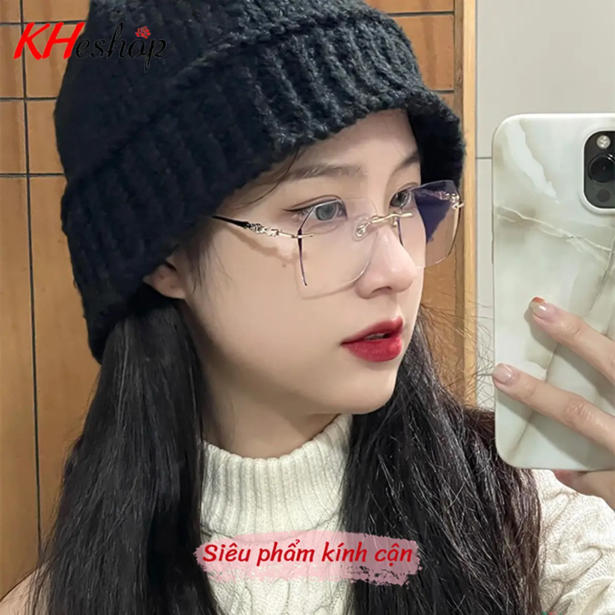 [mã Hy206] Kính cận thị form lục giác xinh xắn không viền đủ độ từ 0- -4.0 Voi Lịch Mắt Kính