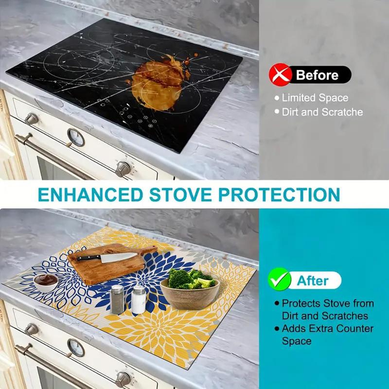 Floral Pattern Heat Resistant Oven Liner, Non Slip & Waterproof Oven Mat, Dustproof Oven Pad for Home Kitchen, Kitchen Accessories 2