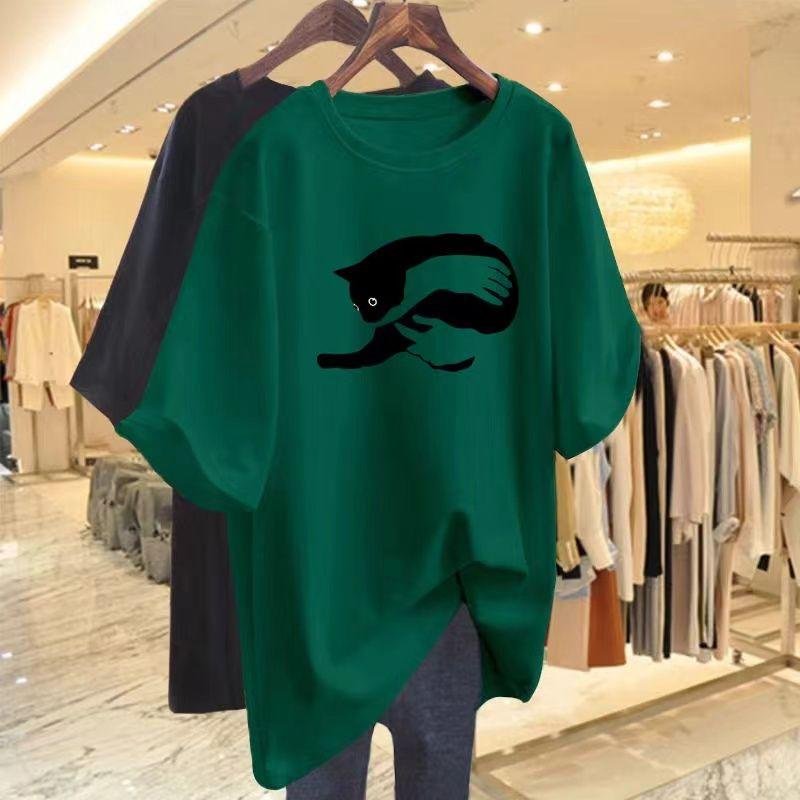 Áo Thun Cotton ngắn Tay Phiên Bản Lớn, Hàng Châu Âu Mới Mùa Hè Dáng Rộng Vừa Vặn, Áo Dài Trung Bình Phiên Bản Lớn, 2025 8