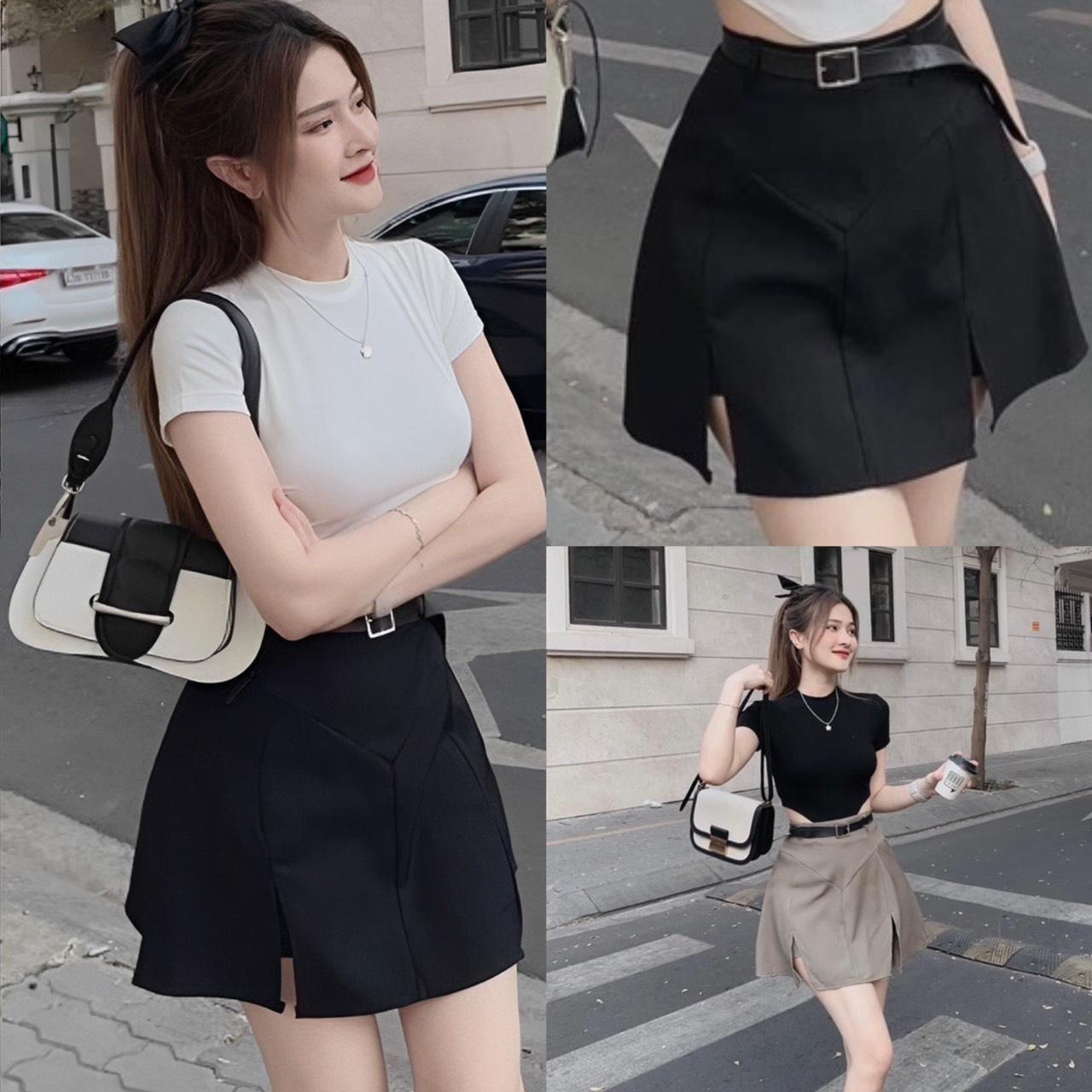 Thời Trang Bigsize Chân Váy Có Lót Trong Xẻ 2 Bên Vải Cotton Lạnh  Cao Cấp 50 - 100Kg Nữ Đen Women - A.1197