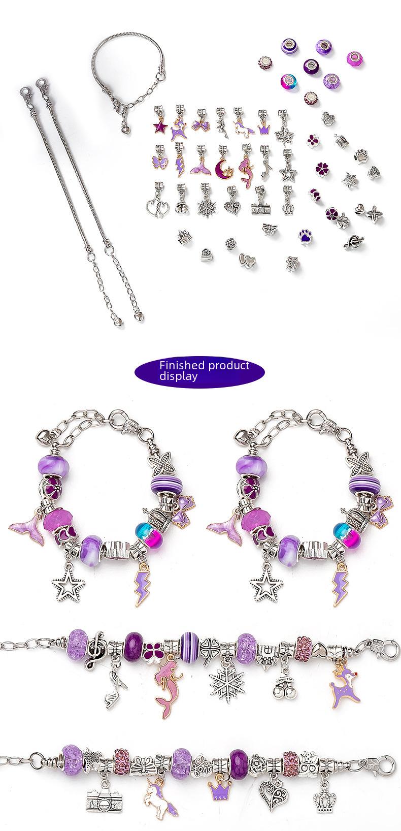 Product Introduction of Cross-Border Hot-Selling Children's Handmade Crystal Loose Beads Alloy Bracelet DIY Beading Material Kit Jewelry Accessories Gift Box Set 24
