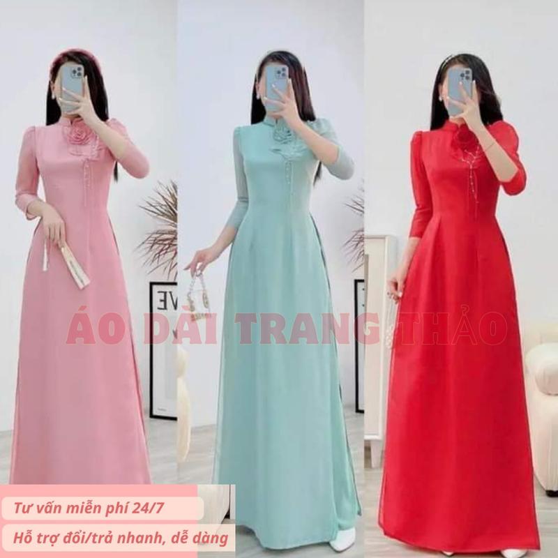 ÁO DÀI TRUYỀN THỐNG VOAN TƠ CAO CẤP MỀM MỊN Đứng Dáng KẾT HOA TAY Lỡ ĐẸP HÀNG MAY SẮN