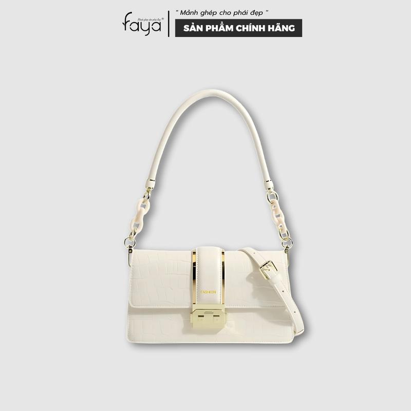 Túi xách nữ T2031 kẹp nách da vân phong cách sang trọng mang đi tiệc, đi làm rộng rãi size 25 cm 5 ngăn túi ( đi kèm 2 dây vừa đeo chéo/ Đeo Vai vừa mang kẹp nách được ) Faya Bag Kem
