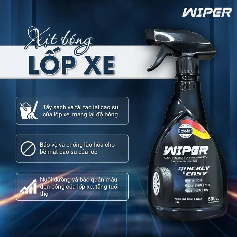 Chai Xịt Làm Bóng Lốp Xe Ô Tô, Xe Máy, bóng vỏ xe - Xịt Bóng Lốp WIPER, chai xịt bóng lốp ô tô 0