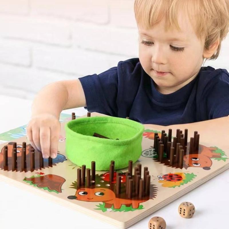 Educational Sensory Hedgehog Stick Game, 1 Count Hedgehog Plug-in Game, Wooden Fine Motor Skills Promote, Motor Skills Toy, Hedgehog Counting Game 4