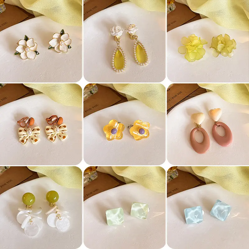 Sweet Cute Flowers Ear Clip Women's Non-Pierced Earrings 2024 New Popular Special-Interest Design High-Grade Earrings