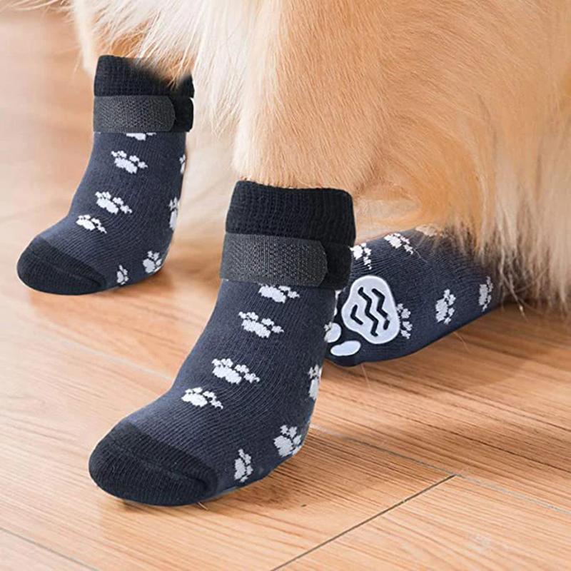 Product Introduction of 4Pcs Winter Warm Dog Socks Adjustable Anti Slip Skid Pet Shoes Socks Soft Breathable Paw Protector for Small Puppy Cat Dogs 7