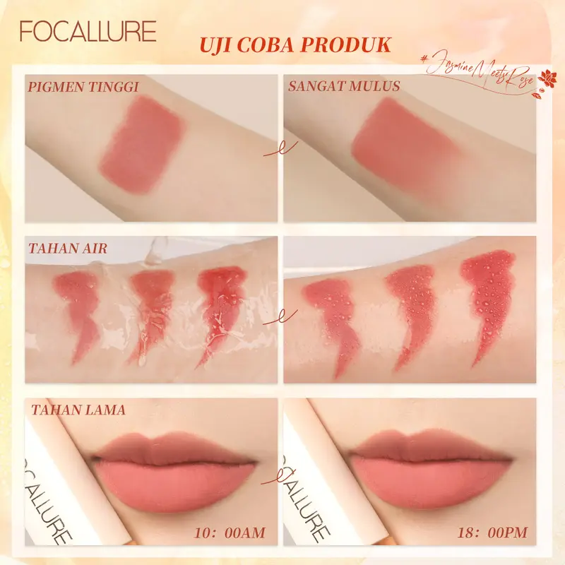 [Official] FOCALLURE Matte Lipstick-Tahan air Lipstik Krem #JasmineMeetsRose 4