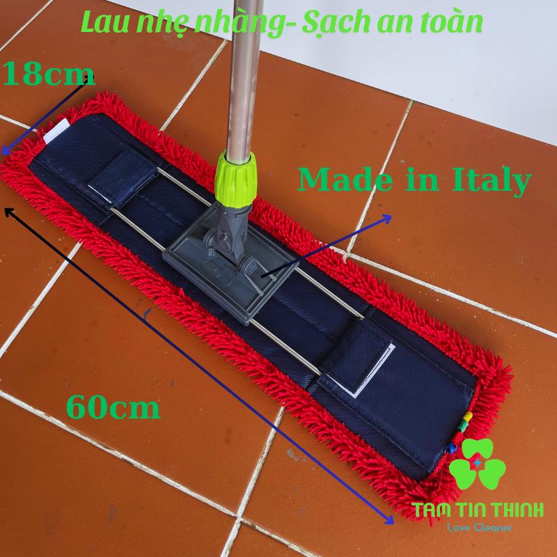 Cây lau nhà công nghiệp 60cm Dmop dùng cho xô vắt (không bao gồm xô) (Wet) Italy, xoay 360 độ, bàn lau chữ nhật, khung cán Inox dày đẹp cứng cáp