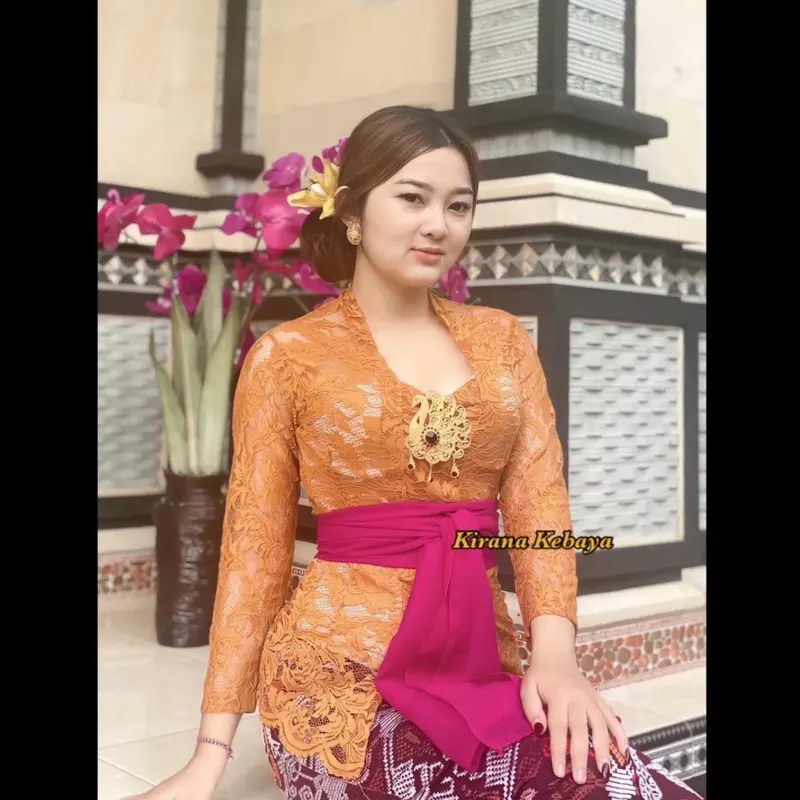 Setelan Kebaya Brokat Sofia Jumbo/Kebaya Bali One Set/Kebaya Big Size Putih  3XL Set Sepaket (kamen+kebaya+selendang)