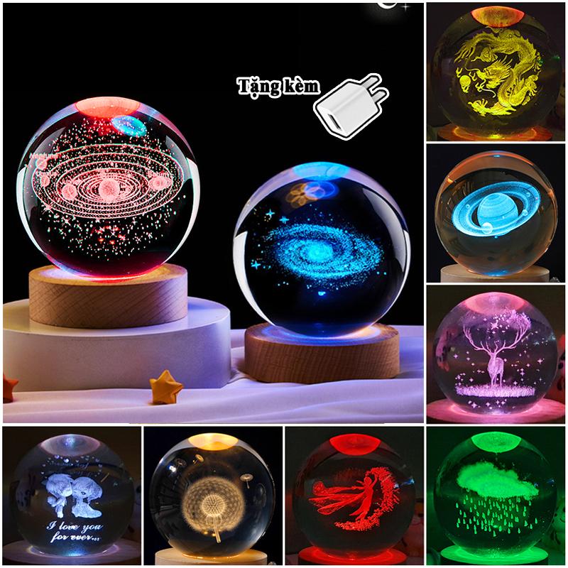 Quả cầu pha lê 3D LED RGB nhiều màu, làm quà tặng, đèn bàn học, làm việc, đèn ngủ đẹp lung linh, quà tặng sang trọng