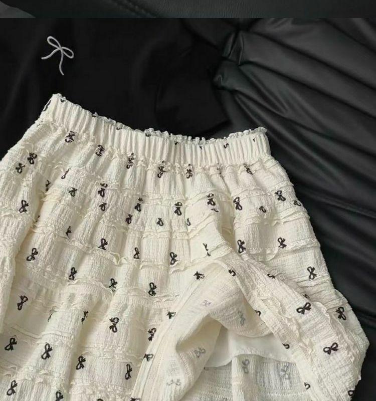 Product Introduction of Korean Style Bow Print Lace Hollow-out Skirt Summer Small Age-Reducing Cake Dress Slimming A- line Skirt Womenswear Bottom Lingerie Lady Comfort 4