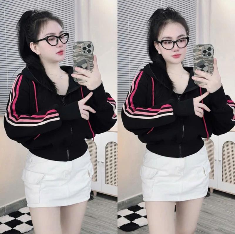 Áo Khoác Nỉ Có Nón Tay Viền Màu Cầu Vòng BASIC ,Có túi Trong , CHO NỮ Jacket Nữ Top Women Hoodie
