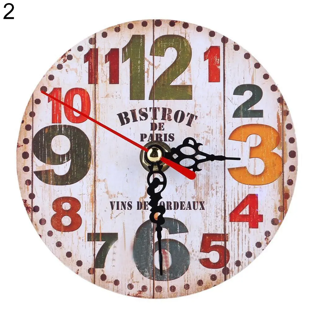 yuiininri Vintage Wooden Round Analog Quartz Wall Clock Living Room Bedroom Office Decor