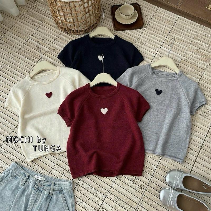 Áo Len Nữ Cộc Tay Hình Trái Tim Siêu Xinh - Chất Len Mềm Mịn Co Giãn Tốt Dễ Phối Đồ Myn3939