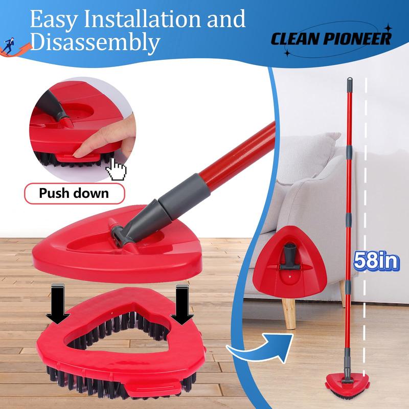 Product Introduction of Triangle Mop Head, 1/2 Counts Spin Rotatable Replace Floor Scrubber Brush, Hard Bristle Cleaning Mop Head for Bathroom Kitchen Pool, Glass and Tile Walls 4