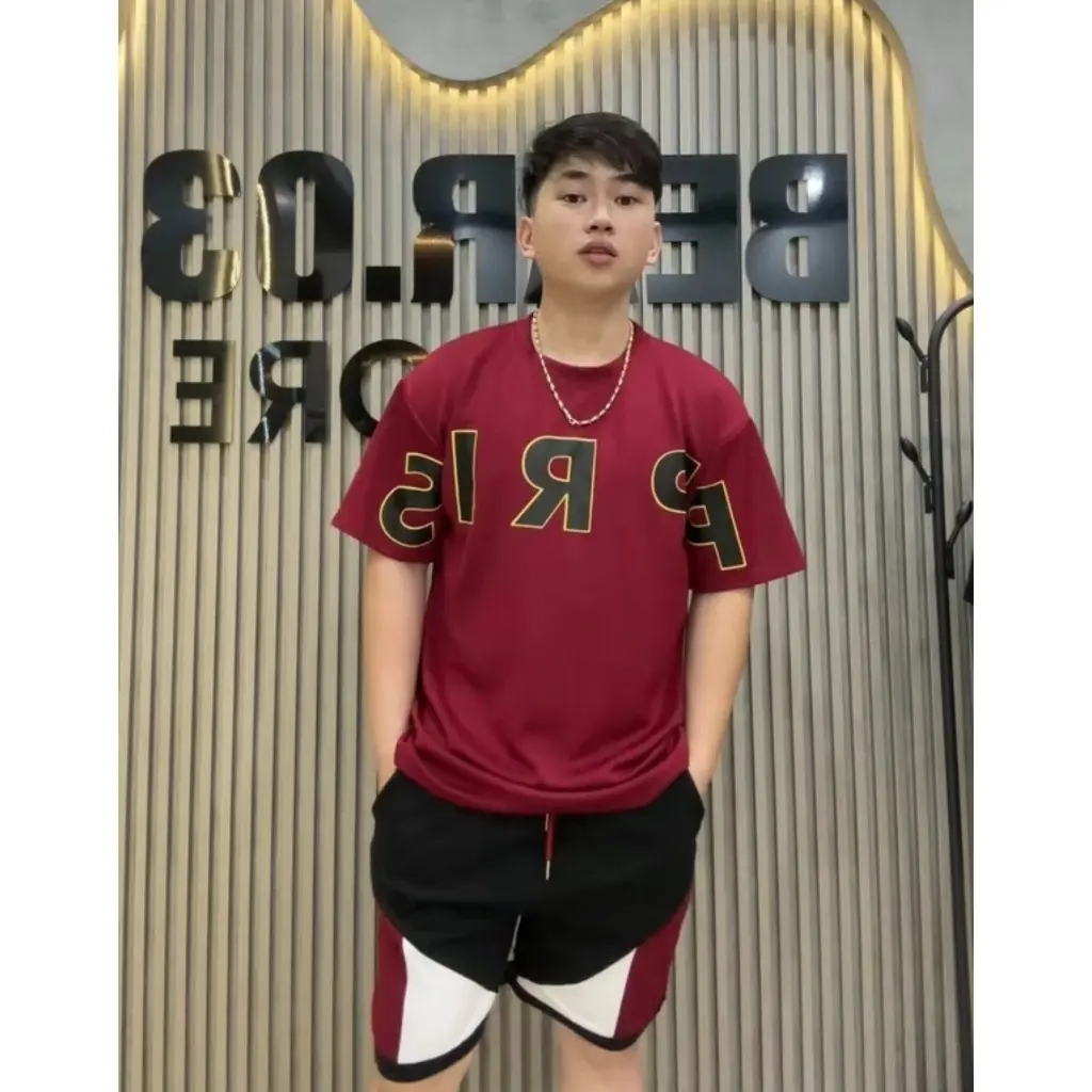 Bộ Thể Thao Pari Màu Đỏ Mận nam Nữ Mặc Hè Hottrend nam Nữ( (Ảnh Khách SHop Tự Chụp)