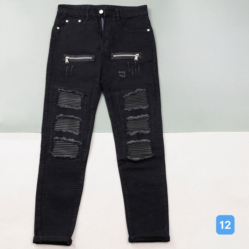 Quần jean nam [ FREESHIP ] 12 Quần bò nam phối khoá kéo màu đen vá da có lớp lót  - Quần dài nam chất jean co giãn phong cách thời trang Menswear Pants