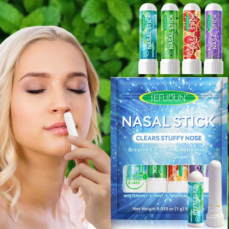 Natural Plant Essential Oil Nasal Stick, 4 Counts/set Refreshing Nasal Stick, Nasal Congestion Relief Stick, Portable Oral Care Product for Women & Men, Nasal Inhaler 0