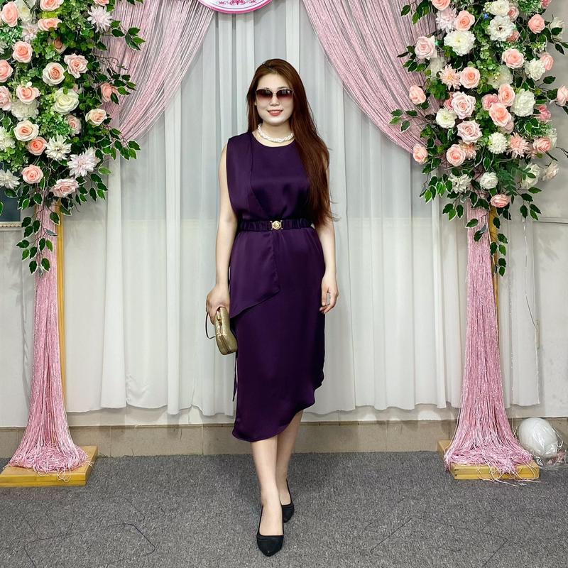 Đầm suông Nữ 300082 kiểu vạt chéo Miss Hiền  kèm dây xích beo, sát nách sang trọng tự tin khoe dáng!  Women vaytet 8