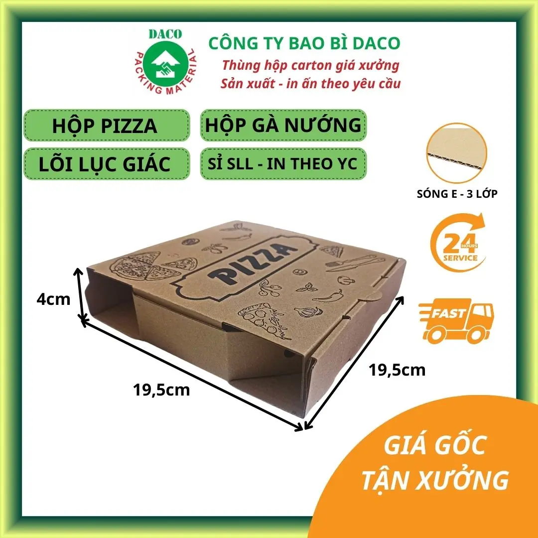 DACO 10 Hộp Pizza Lục Giác Size S, M Hộp Carton Đựng Pizza Có In và khuôn cố định (Ba Râu)