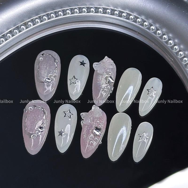 Nailbox thiết kế tráng Nơ Trắng Mắt Mèo hồng 196 - Bộ Kit đầy đủ - Women