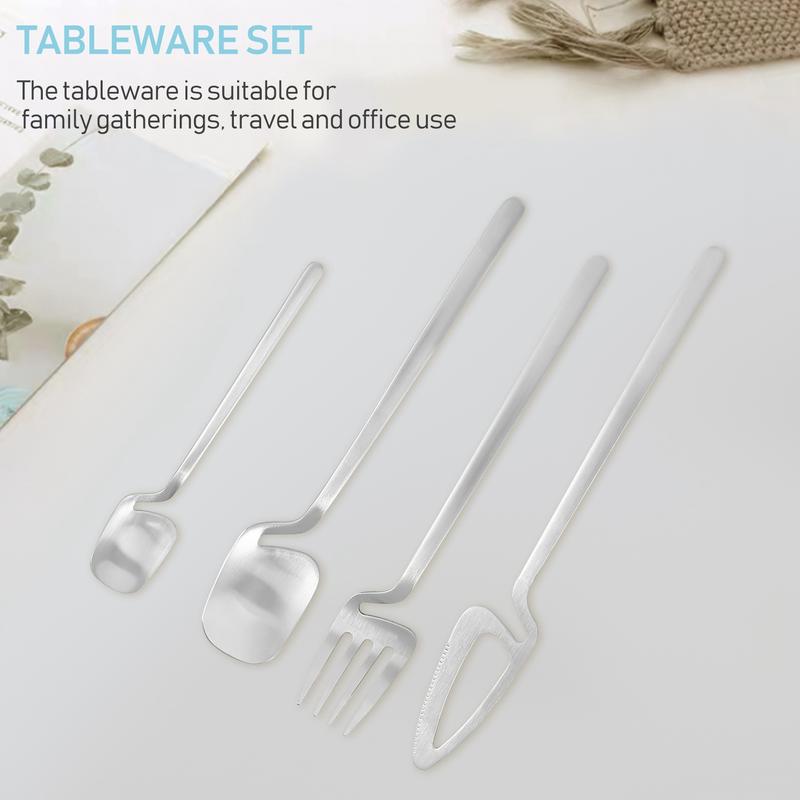 Matte Cutlery Set,Stainless Steel Dinner Tableware,Flatware Set,Knife Fork Spoon Dinnerware Set Party Set(Silver,4 PCS) 1
