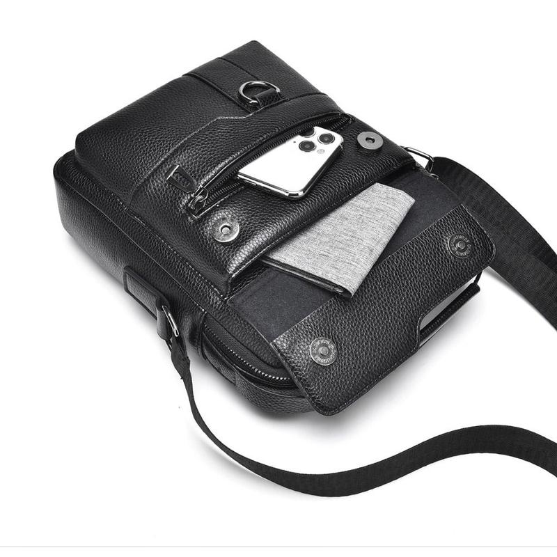 Product Introduction of Casual Solid Color Men's Business Shoulder Bag Flap PU Leather Travel Crossbody Bag Waterproof Large Capacity Zipper Handbag 13