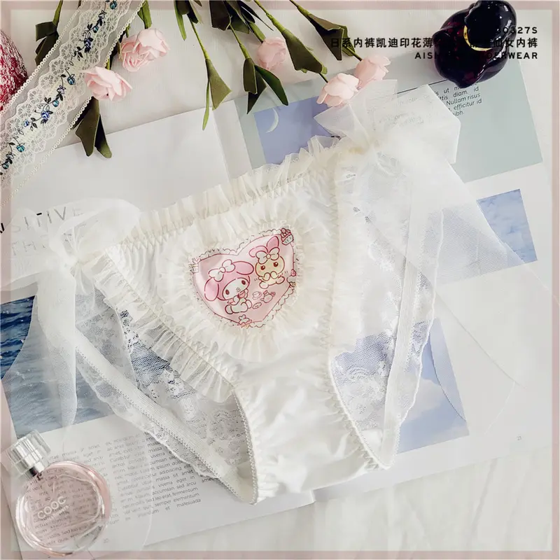 Đồ Lót In Hình Cô Gái Dễ Thương, Phong Cách Kitty, Ngọt Ngào Và Nóng Bỏng, Ren Mỏng, Thoáng Khí, Không Đường May, 30327S 3