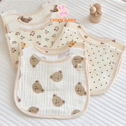 Set 5 Yếm Xô Muslin , Yếm Chữ U Chống Thấm Cho Bé Có Khuy Bấm