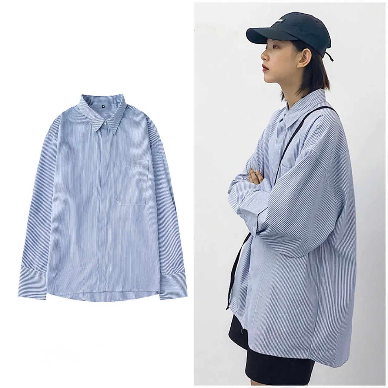 Áo Sơ Mi Nữ Kiểu Kẻ Sọc Phong Cách Hàn Quốc, Áo Sơ Mi Sọc Xanh Nữ Dài Tay Có Bigsize Basic Unisex Mặc Đi Học, Sơ Mi Nữ Tay Dài Kẻ Xanh Form Rộng