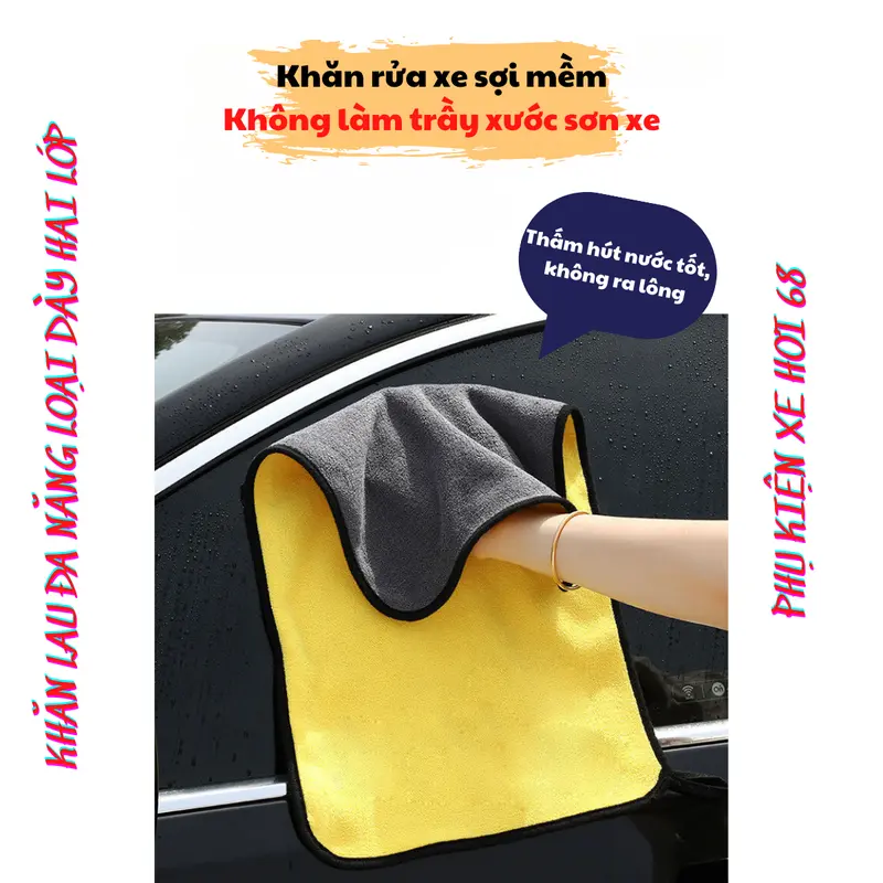 Khăn Lau Đa Năng Loại Dày Hai Lớp PKXH68 Siêu Thấm Không Đổ Lông Dùng Lau Xe Ô Tô Xe Hơi Có Thể Tái Sử Dụng Kích Thước 30 x 40cm Phụ Kiện 3