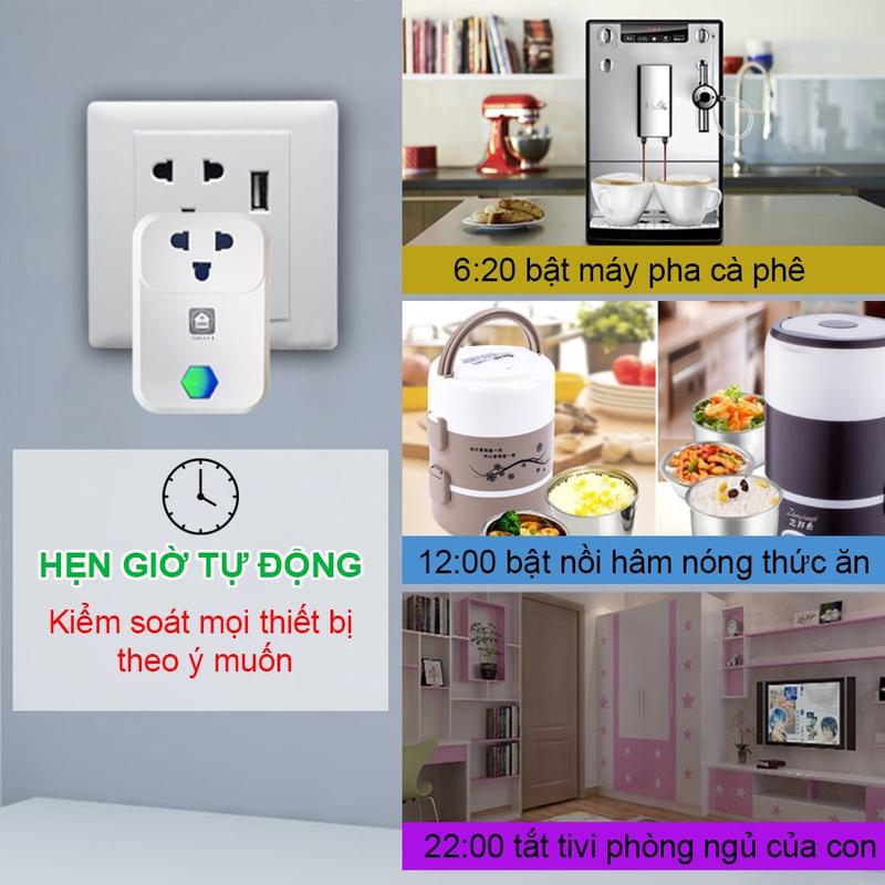 Ổ Cắm Thông Minh HUNONIC SK01, Ổ Cắm WIFI Điều Khiển Mọi Thiết Bị Từ xa Qua Điện Thoại, Hẹn Giờ Bật/Tắt Tự Động công  tắc 1