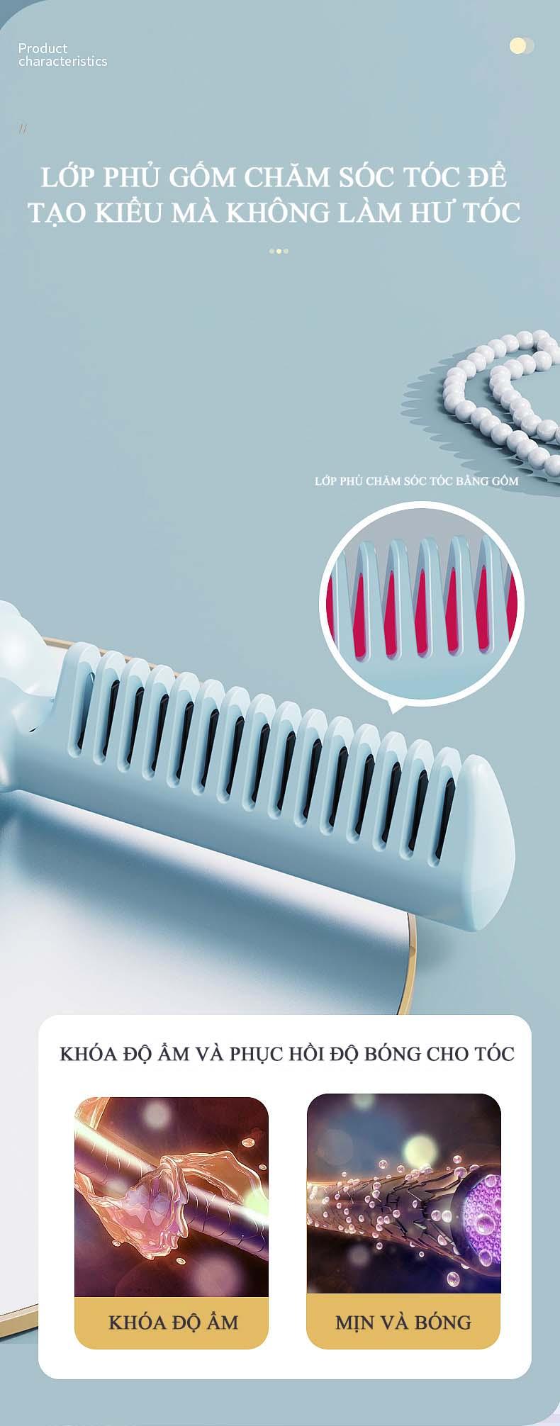 Product Introduction of Máy uốn tóc  lược duỗi tóc Lược điện chải tóc không dây, chăm sóc tóc suôn mượt và dễ dàng chải thẳng hoặc tạo kiểu uốn, duỗi Có thể sạc lại, thuận tiện mang đi du lịch hoặc dùng tại nhà. seemee bấm phồng 1