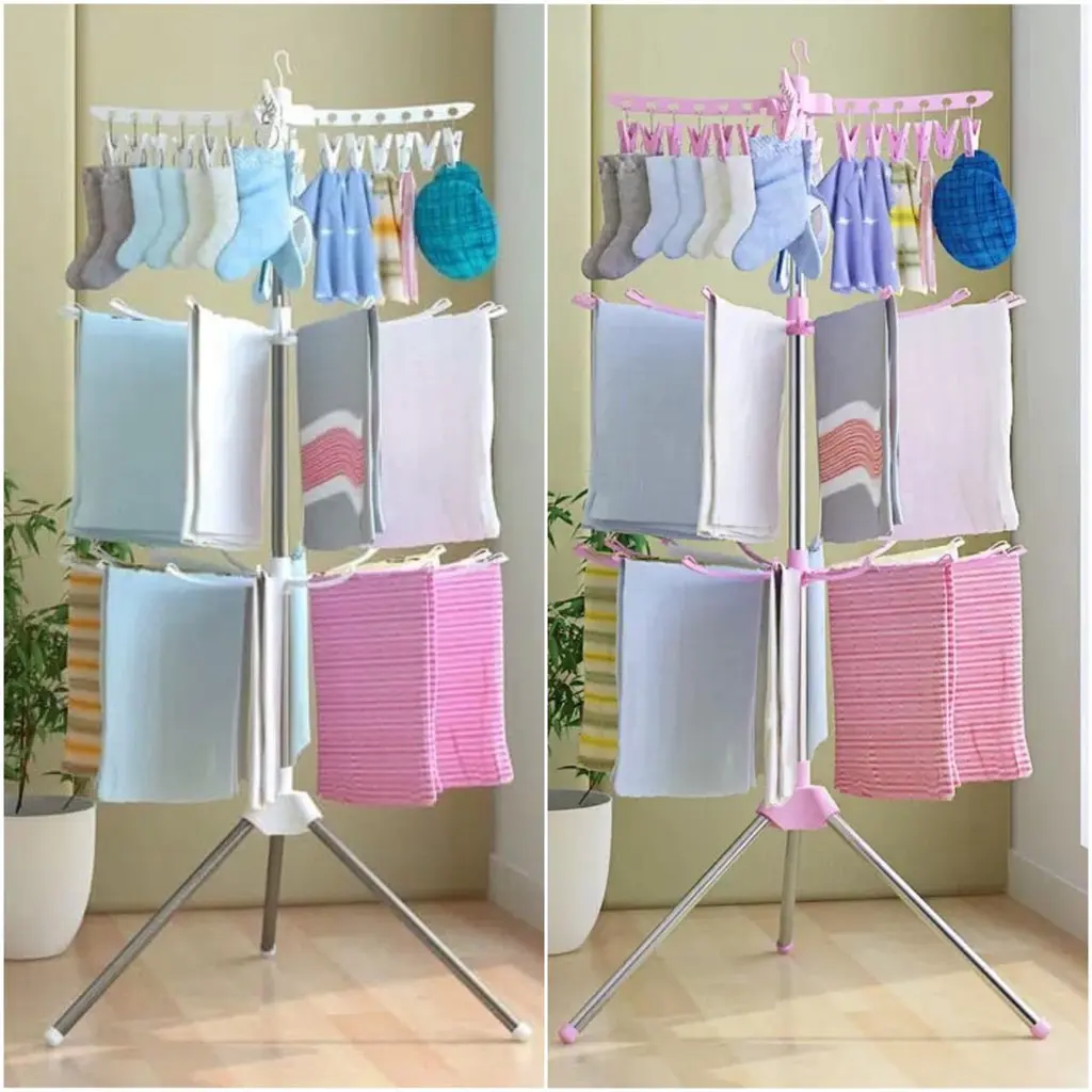 JEMURAN MENARA BAJU BAYI 3 SUSUN TRIPOD DENGAN HANGER ROTASI jemuran baju stainless lipat ukuran jumbo jemuran baju jemuran baju besi stainless berdiri jemuran handuk gantungan jemuran baju jemuran stainless jumbo kuat