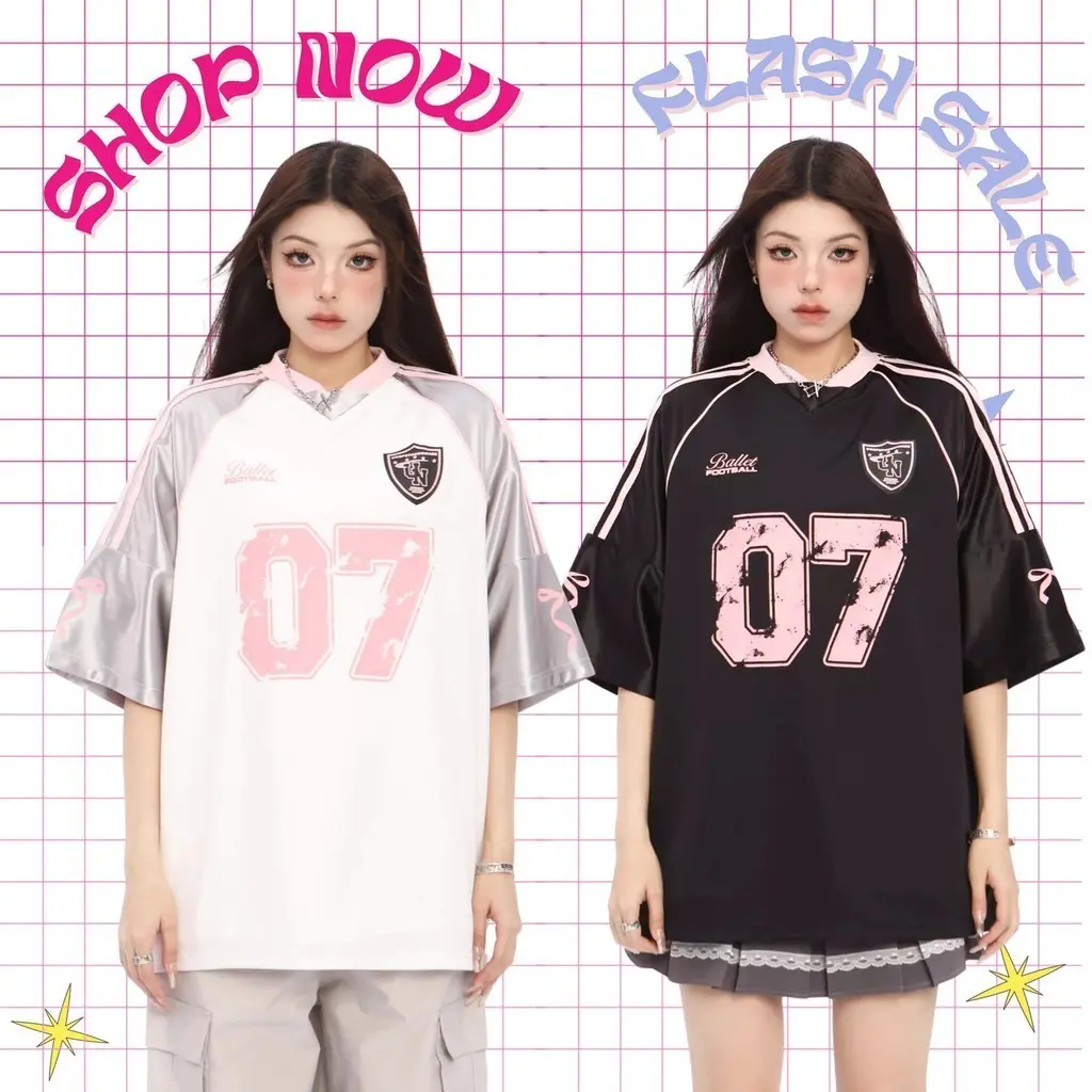 Arianna-【Free Custom Name & Number】Oversized American Style Shoulder Patch Short Sleeved T-shirt Women Summer Silver Top Half Sleeved Couple V-neck Sports Jersey
