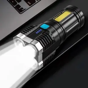 SENTER LED CAS LS03 4 LED COB Super Terang 3 Mode Cahaya Putih Rechargeable USB 50W 6000mAh Baterai Tahan Lama untuk Camping Lampu Kabel Plastik ABS dengan 3 Mode Cahaya dan Strap Adjustable