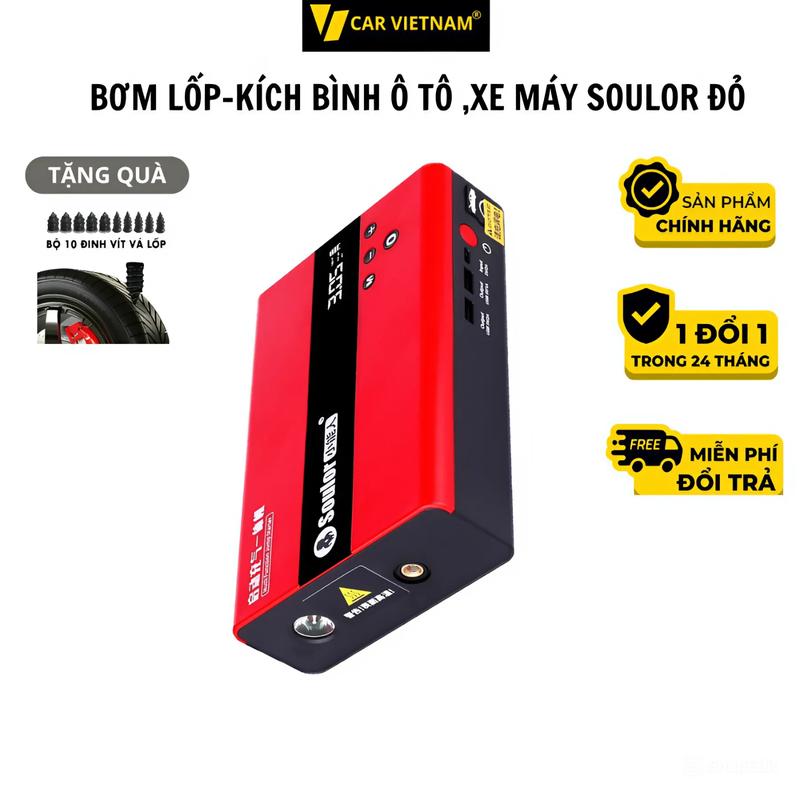 Bộ Kích bình bơm lốp KẸP THÔNG MINH SOULOR Pin 99800Mah  ,dùng cho ô tô và xe máy, máy phát điện