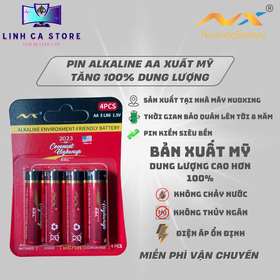 Pin Alkaline AA xuất Mỹ 1,5V/Pin điều khiển/Pin Nuoxing - Linh Ca Store