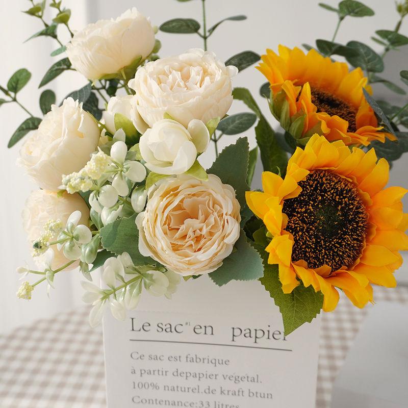 Product Introduction of [Hot sale in stores] Ins Style Sunflower Artificial Flowers Bouquet Home Decor Living Room Desktop Paper Bag Decoration Photo Props 10