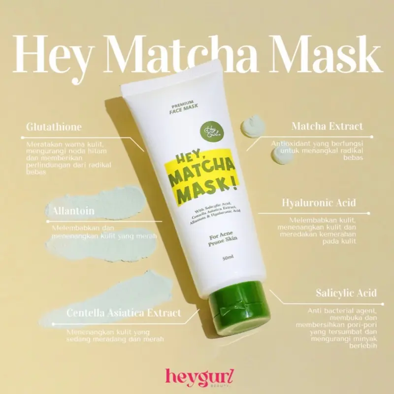 HEYGURL MASK DELIMA MATCHA PREMIUM FACE MASK HEY MATCHA DELIMA MASK MASKER WAJAH CLAY MASK BY HEYGURL 50ML 5