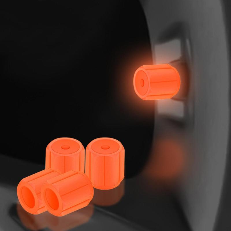 Product Introduction of Tire Air Valve Caps, Glow In The Dark, Set Of 4, High Strength, Glows At Night, Car Dress-Up Parts, Tire Valve Caps, Corrosion Prevention, Lightweight, Easy To Install, Universal, For Cars, Motorcycles, Bicycles, Fluorescent Orange 18