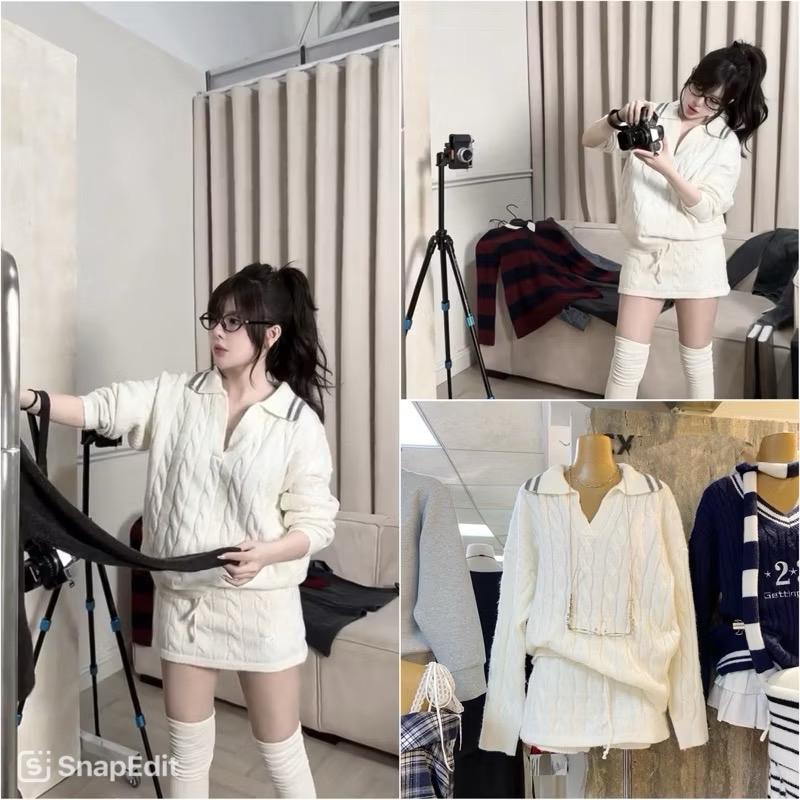 Set len thừng áo cổ bẻ form rộng + quần giả chân váy ngắn và loại quần sooc ngắn chuẩn hàng QC chất đẹp Women