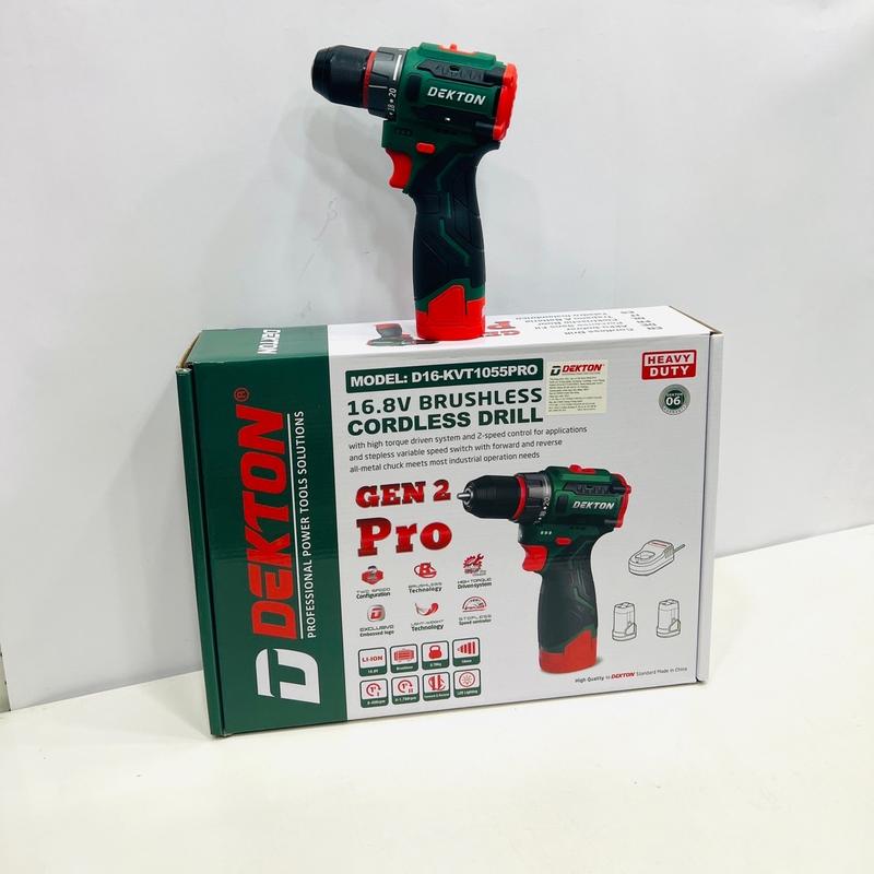 Máy Khoan 2 Chức Năng Dekton, Lực Siết 55 N.m, D16-KVT1055Pro, Đầu Cặp 10mm, Không Chổi Than Brushless, Màu Xanh Rêu, Chân Pin 16.8v, Khoan Sắt, Thép, Gỗ, Vặn Vít