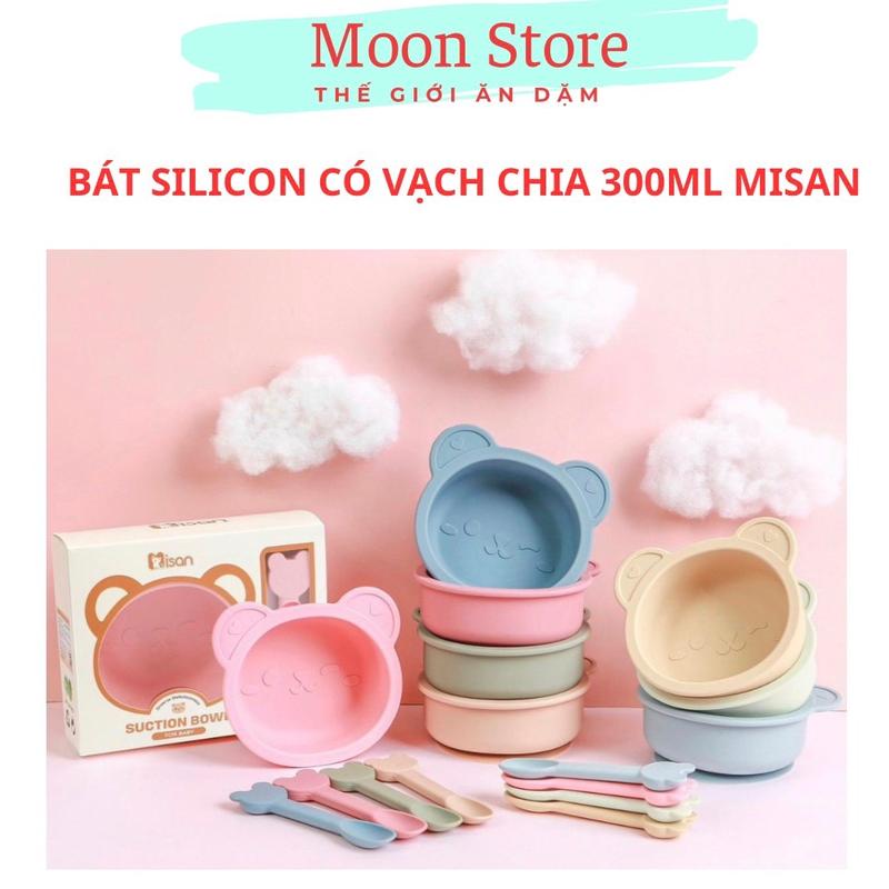 [Kèm thìa] Bát Silicon MISAN hình gấu có đế hít chân không cho bé ăn dặm