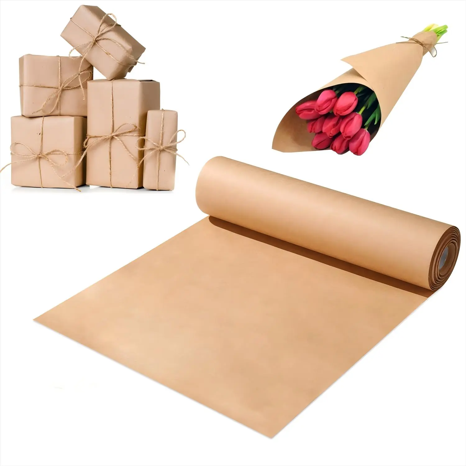 Kraft Paper, 30cm x 30m Gift Wrapping Paper, Packing Paper, Ideal for Gift Wrapping, Crafts, DIY Projects, and Decorations