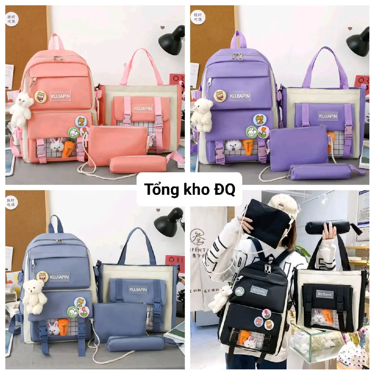 Set balo 4 món thời trang - combo balo 4  món (vải Canvas loại đẹp)