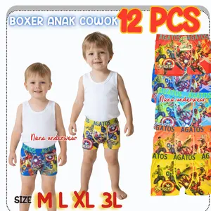 BISA COD 12 PCS BOXER POLYRSTER ANAK LAKI - LAKI USIA 3-10 TAHUN