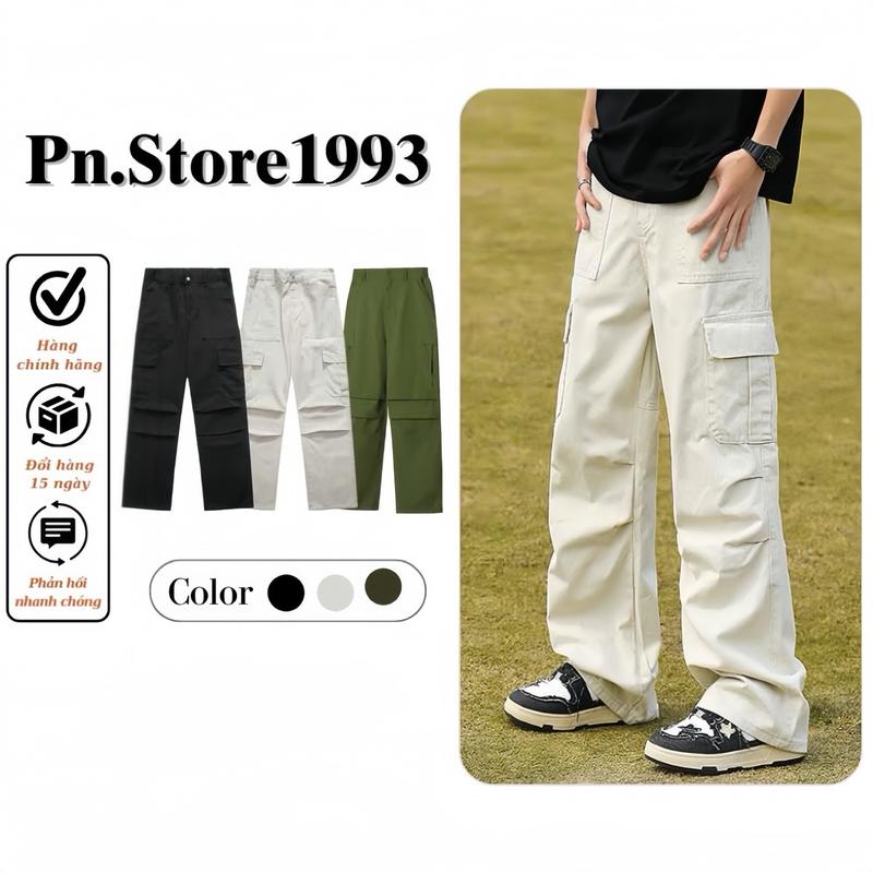 Quần Kaki Túi Hộp PN.STORE, vải kaki dù Quần Ống Đứng Nam Nữ Menswear Nhung Pants Ong Đen