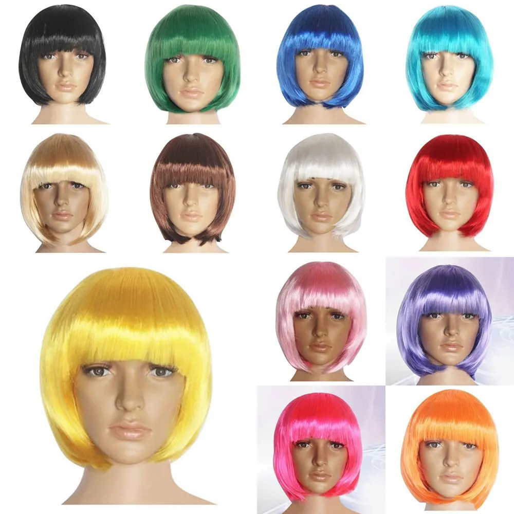 Tóc Giả Bob, Ngắn Thẳng, Unisex, Sợi Tổng Hợp, Trang Phục Halloween